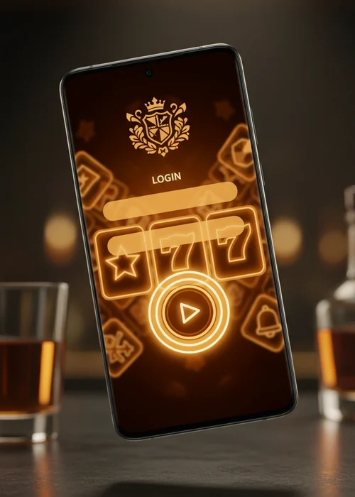 User logging into Gold Crown Casino mobile PWA with secure encryption icon and glowing gold crown graphics