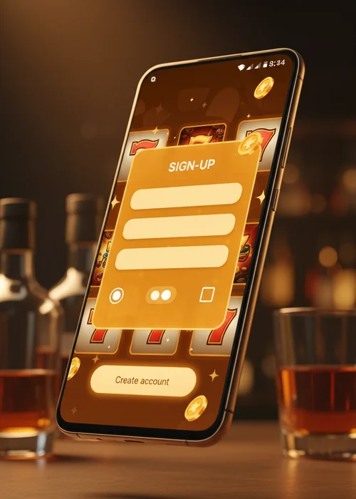 Screenshot of Gold Crown Casino mobile registration form, showing email and password fields, ready for quick account creation.
